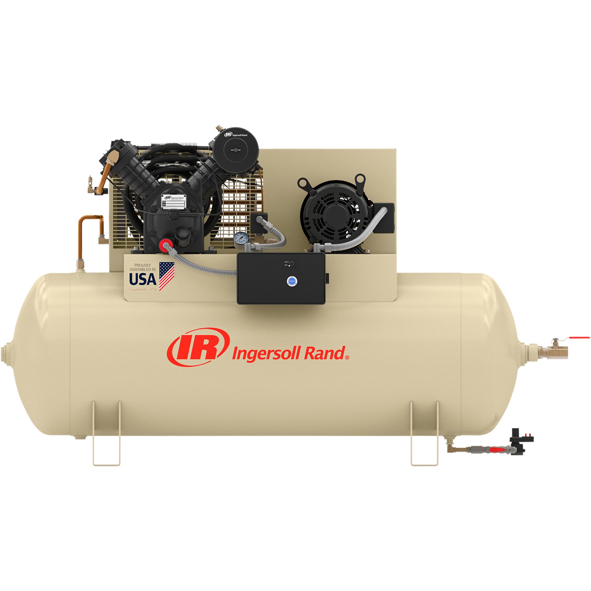 Ingersoll Rand Type-30 Reciprocating Air Compressor (Premium Package) — 10 HP, 200 Volt, 3 Phase, 120 Gallon Horizontal, Model# 2545E10-P